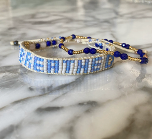 smr // beaded BREATHE mantra band with mother of pearl & lapis lazuli