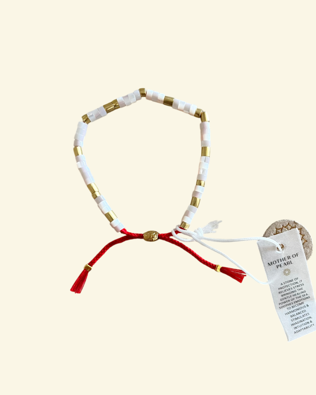 White Mother of Pearl Bracelet + red string | Serenity, Soothing & Intuition | Earth Collection
