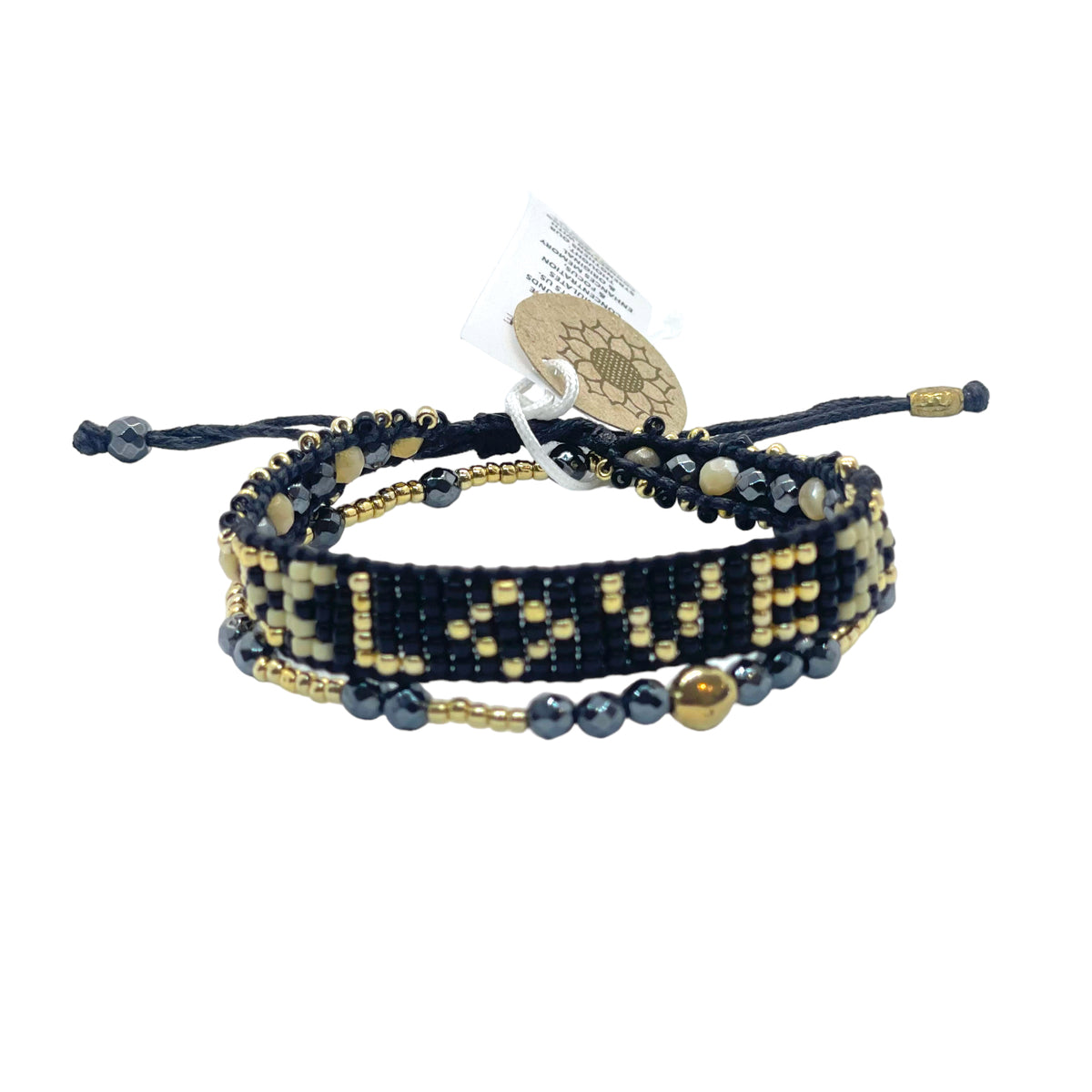 smr // beaded LOVE mantra band with mother of pearl & hematite bracelet